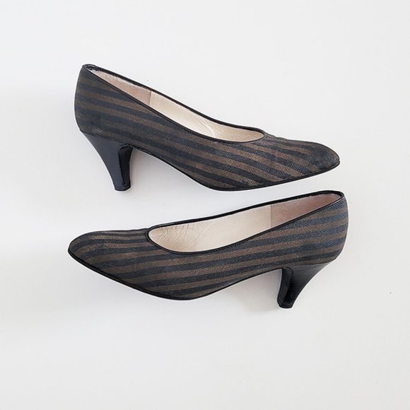 Fendi Vintage Women Signature Stripe Designer Pump Heels - Size 36 - Picture 6 of 11